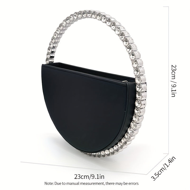 Luxurious Round Rhinestone Clutch Bag - Zipper Closure, Faux Leather Lining, Solid Color, Elegant Party Prom Wedding Handbag for Women - Trendy and Chic Evening Purse