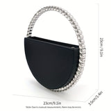 Luxurious Round Rhinestone Clutch Bag - Zipper Closure, Faux Leather Lining, Solid Color, Elegant Party Prom Wedding Handbag for Women - Trendy and Chic Evening Purse