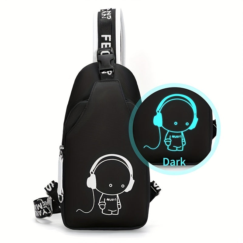 2pcs/set Cartoon Print Large Capacity Casual Backpack, 2-Piece Set: Travel Backpack, School Bag, Chest Bag