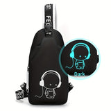 2pcs/set Cartoon Print Large Capacity Casual Backpack, 2-Piece Set: Travel Backpack, School Bag, Chest Bag