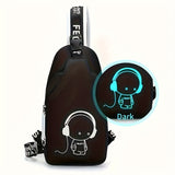 2pcs/ Set, Simple And Large Capacity Casual Travel Backpack School Bag Set, Cartoon Print Crossbody Bag Chest Bag