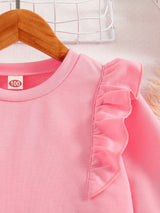 Girls 2pc, Flutter Trim Long Sleeve Pullover + Flora Pants Kids Clothes For Spring Fall