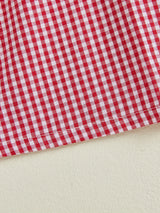 Toddler Girls Patriotic 4th of July Dress with American Flag Embroidery, Ruffled Sleeves & Bow Detail - Red Gingham A-Line Cotton Blend Beach Party Outfit for Independence Day Celebrations, Little Girls Outfit Sets