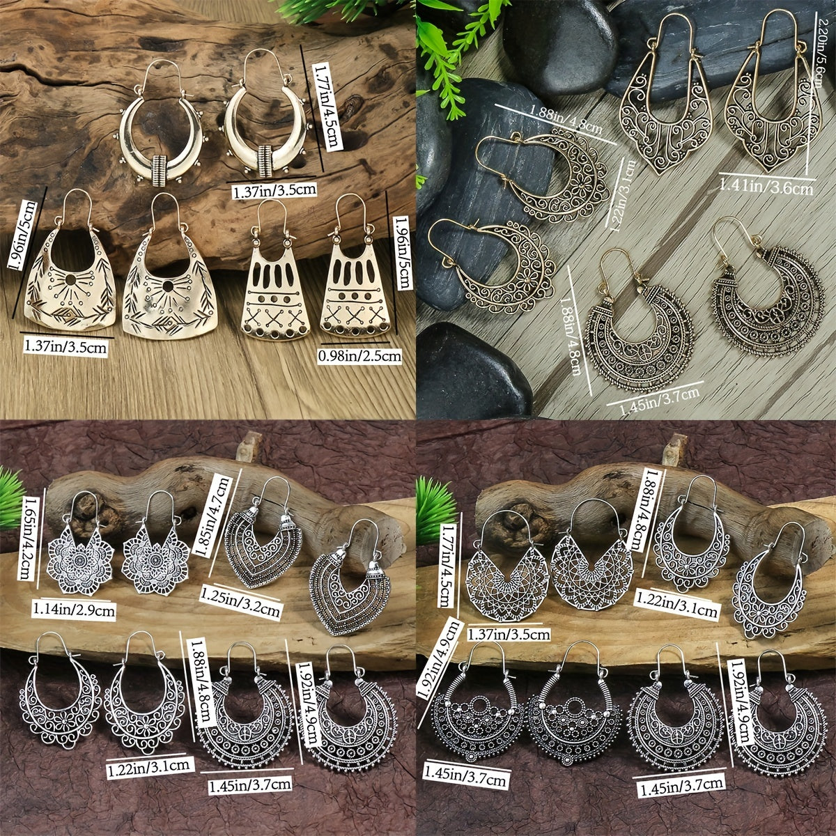Boho Hollow Dangle Earrings - Vintage Ancient Silver U-Shaped Jewelry for Women