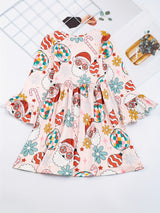 Festive Girls' Christmas Party Dress - Casual & Stretchy Santa Claus & Candy Graphic Kids Clothes for Girls
