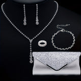 Elegant Bridal Jewelry Set - European & American Style, Simple Design Necklace, Earrings, Ring & Bracelet with Evening Clutch Bag - Perfect for Wedding/Formal Events Gifts For Eid