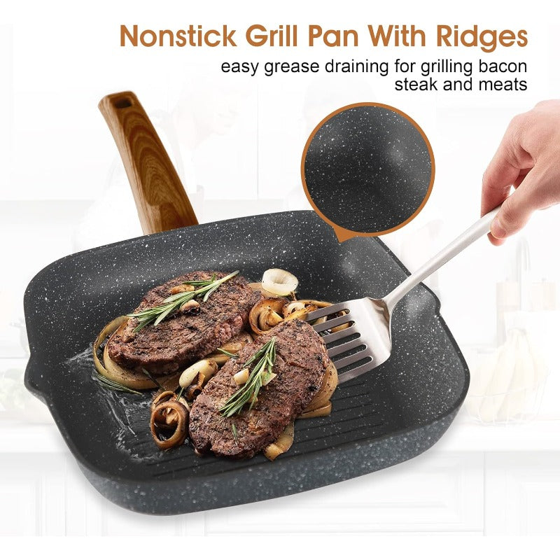 Kitchen Induction Cookware and Bakeware Set - 30 Piece Black Granite Cooking Pans Set Non-Stick Pots and Pans Set