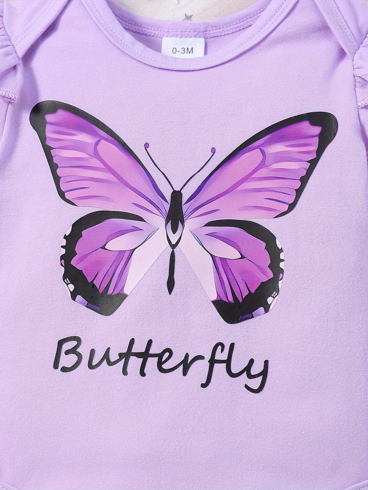 Baby Girl Butterfly Pattern Onesie, bow lace shorts, hair band three-piece set