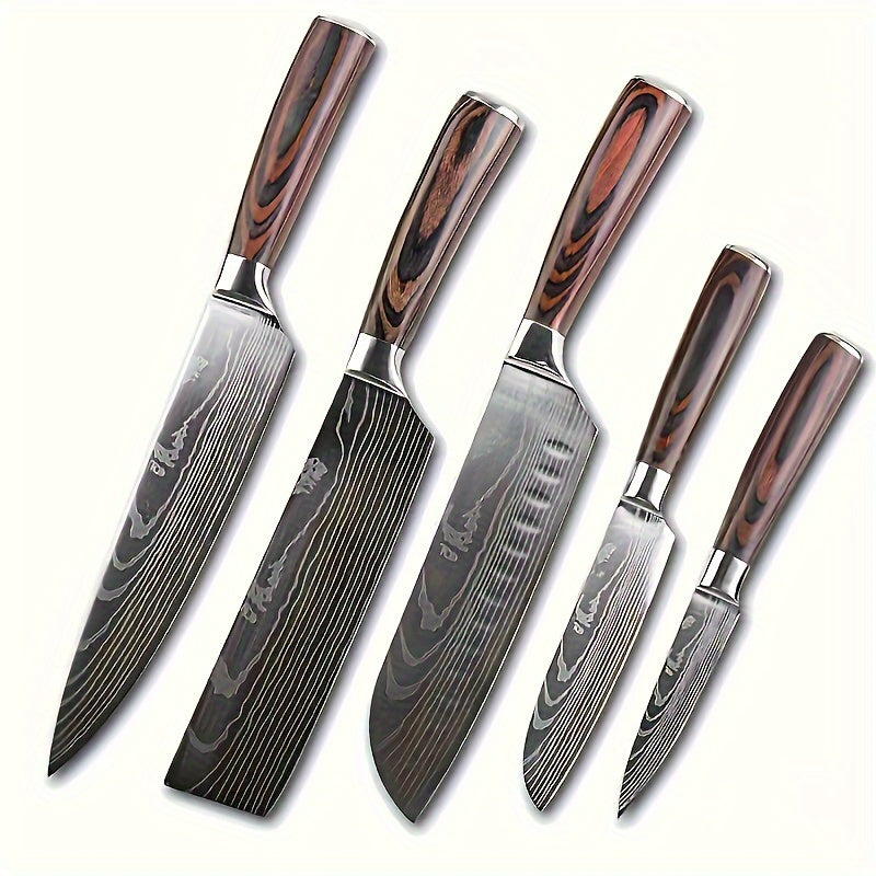3-10pcs Stainless Steel Deluxe Kitchen Knife Set - Ergonomic Wooden Handle, Sharp Blade, Multi-Purpose, Portable for Home, Outdoor Camping, Dormitory, and More - Perfect for Chefs, Cooking Enthusiasts, and Foodies
