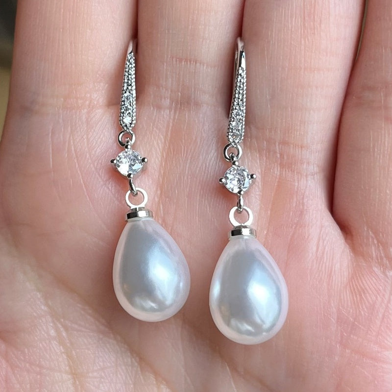Elegant Ladies Imitation Pearl Pendant Dangle Earrings Bridal Romantic EngaSynthetic Gemstoneent Jewelry Anniversary Gift Jewelry