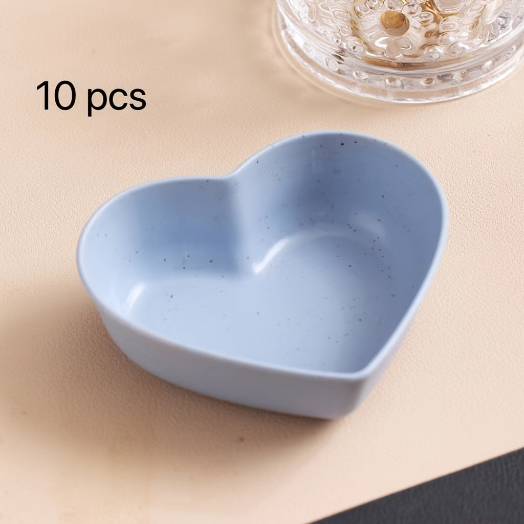 10pcs, Heart Shaped Sauce Dipping Bowls, Wheat Straw Dip Bowls, Small Plastic Appetizer Plates, Dinnerware, Home Kitchen Accessories