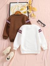 2pcs Boys Casual Striped Creative Textured Pullover Sweatshirt, Long Sleeve Crew Neck Tops, Kids Clothes Outdoor