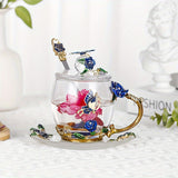 1pc, Exquisite Rose Enamel Butterfly Tea Cup - Heat Resistant, Clear Glass, Painted Flower Design, Elegant Coffee Mug, Tumbler, Ideal Breakfast Drinking Glass, Perfect Gift for Tea Lovers