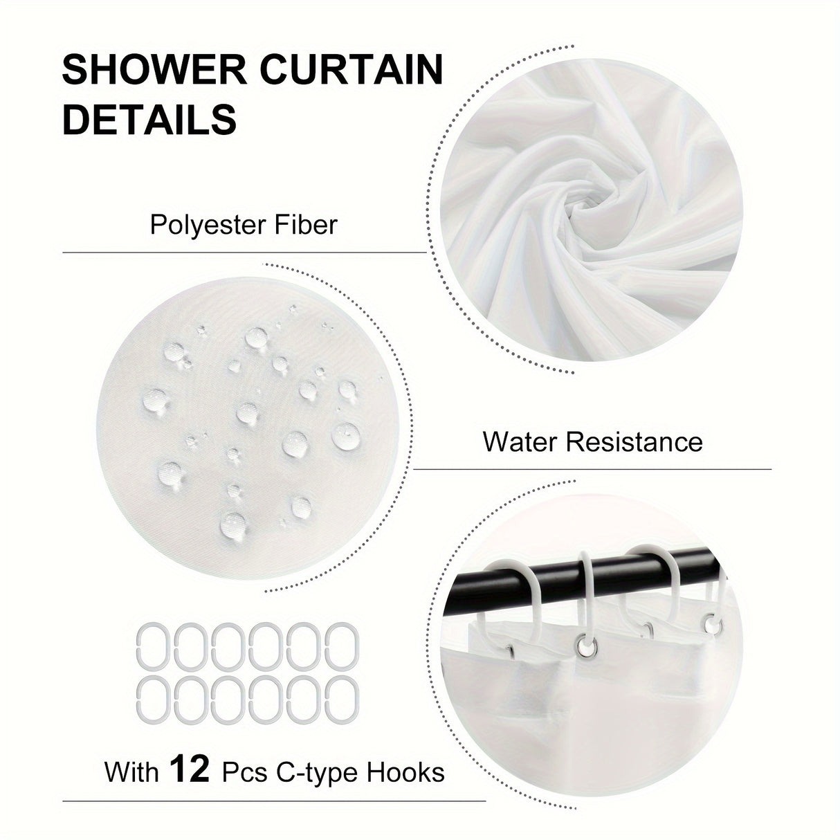 1/4pcs Deluxe White Daisy Pattern Shower Curtain Set - Bathroom Essentials with Non-Slip Mat, U-Shaped Toilet Mat, and 12 Hooks - Complete Bathroom Decor Solution