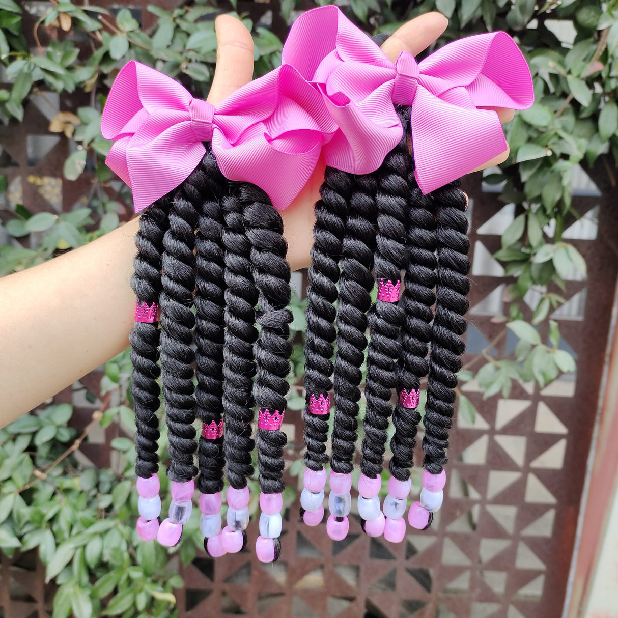 2pcs Delicate Braided Ponytail Hair Extensions - Exquisite Beads Decorations, Twist Dreadlocks Design, Stylish Ponytails, Adorable Hair Bows - Perfect for Girls and Young Women, Ideal for Casual Daily Wear, Leisure Activities