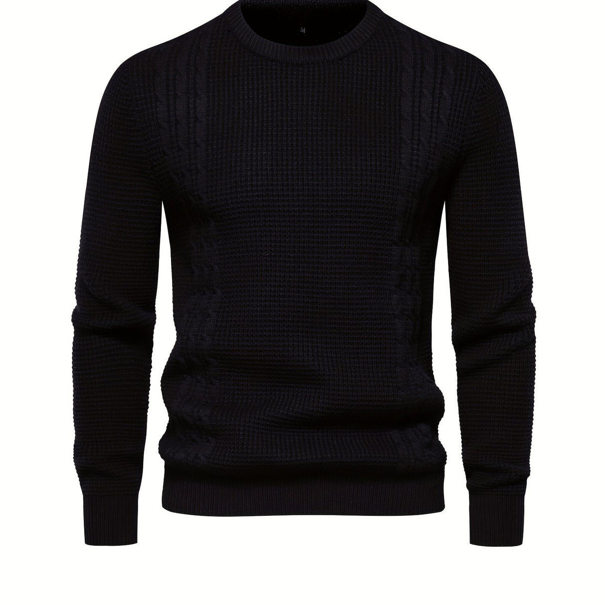 All Match Knitted Solid Sweater, Men's Casual Warm Slightly Stretch Crew Neck Pullover Sweater For Men Fall Winter