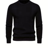 All Match Knitted Solid Sweater, Men's Casual Warm Slightly Stretch Crew Neck Pullover Sweater For Men Fall Winter