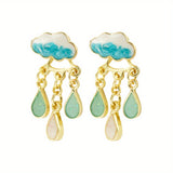 Cute Rainy Cloud Earrings Drop Oil Ear Jewelry Tassel Earrings Creative Gift For Women Girls