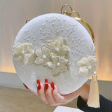 Vibrant Floral Embroidery Round Clutch Bag - Stunning Wedding Party Purse for Women, Elegant Hanfu Accessories with Delicate Flower Pattern, Perfect for Banquet and Formal Occasions