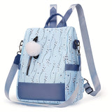 Pompom Decor Anti-Theft Travel Backpack Purse For Women - Floral Print Shoulder Bag - School Bag