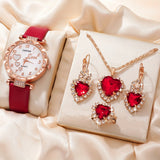 5pcs/set Adorable Heart Womens Watch - Glamorous Rhinestone Quartz Analog Wrist Watches & Jewelry Ensemble - Sparkling Timeless Accessories, Ideal Gift for Her