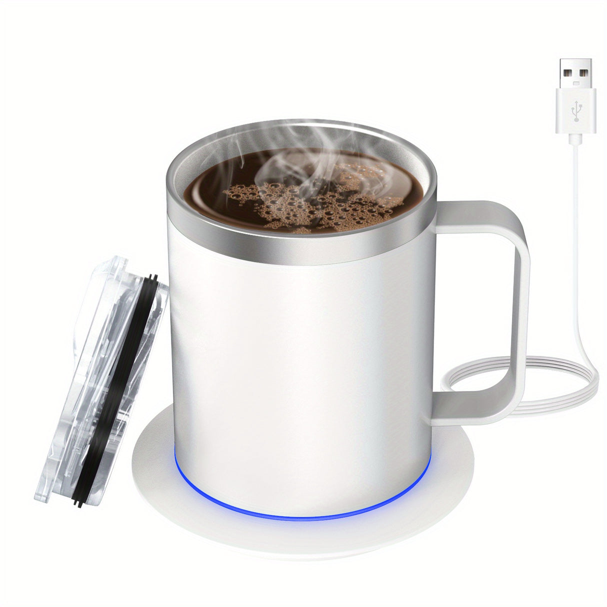 Electric Coffee Mug Warmer Set For Desk - Heating Base & Lid - Intelligent Mug For Heating Milk, Tea & Hot Chocolate - Keeps Drinks Up To 131°F/55°C - Perfect Gift For Coffee Lovers