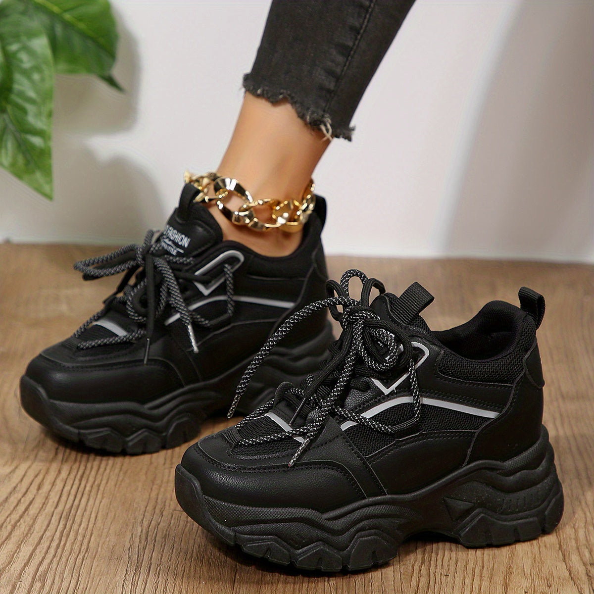 Women's Shockproof Thick Bottom Running Shoes, Casual Breathable Non-slip Sports Shoes