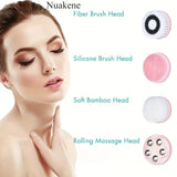 Nuakene 4-in-1 Rechargeable Electric Facial Cleansing Brush - Soft Bristle Brush, Silicone Facial Cleaner, Facial Massager, Rotating Base, Gentle Exfoliator, Deep Cleaning, Holiday Gift for Women