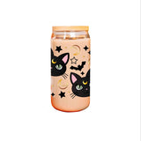 1pc, Cute Black Cat Drinking Glass With Lid And Straw, 16oz Can Shaped Water Cup, Iced Coffee Cup, For Tea, Juice, Milk, Birthday Gifts, Drinkware