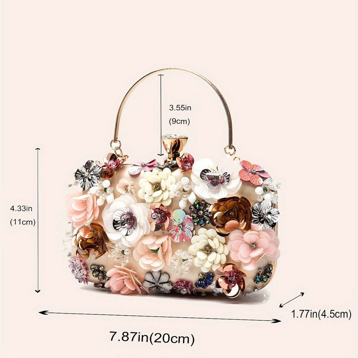 Mini Flower Decor Evening Bag, Elegant Rhinestone Clutch Bag, Women's Exquisite Dinner Bag For Party (7.87"x4.33"x1.77") For Carnaval