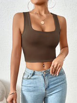 Chic Square Neck Crop Top for Women - Versatile, Medium Stretch, Non-Sheer Casual Wear, Perfect Year-Round Fashion