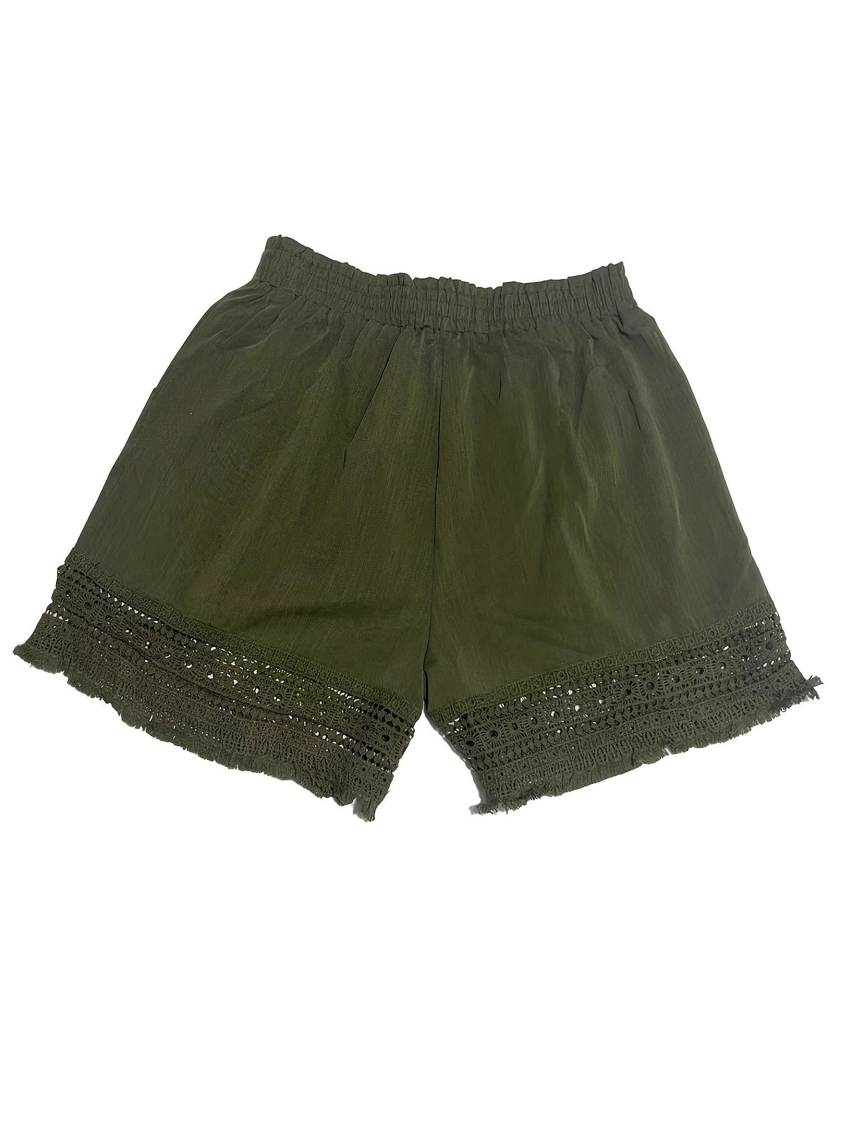 Summer Casual Shorts for Women, Lace Trim Slant Pocket Paper Bag Waist Shorts