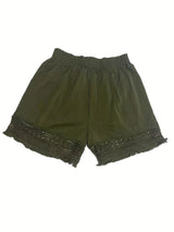 Summer Casual Shorts for Women, Lace Trim Slant Pocket Paper Bag Waist Shorts