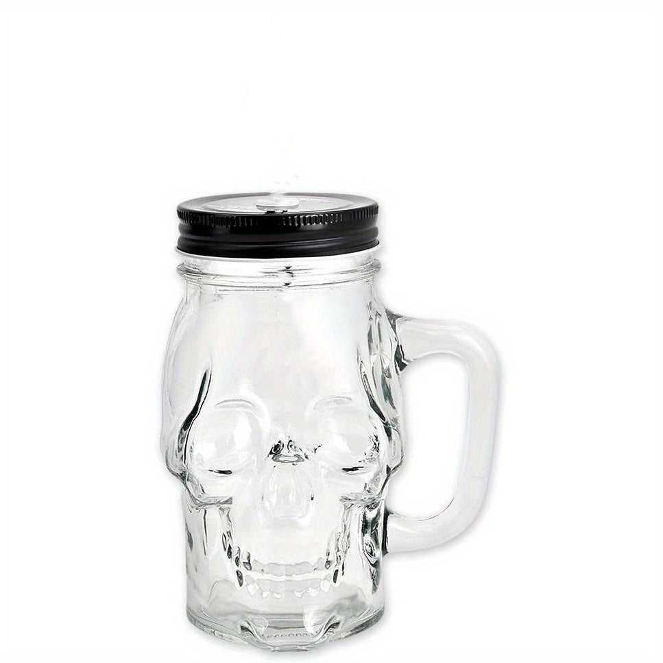 1pc Skull Mason Jar Mug Glass With Lid And Straw, Halloween Decoration, Drinking Glass for restaurants/hotels