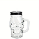 1pc Skull Mason Jar Mug Glass With Lid And Straw, Halloween Decoration, Drinking Glass for restaurants/hotels