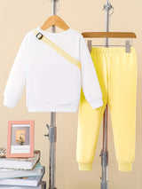 Girls 3pcs Trendy Sets, Solid Sweatshirt & Jogger Pants & Bag Sets Kids Clothes For Autumn Outdoor Sports