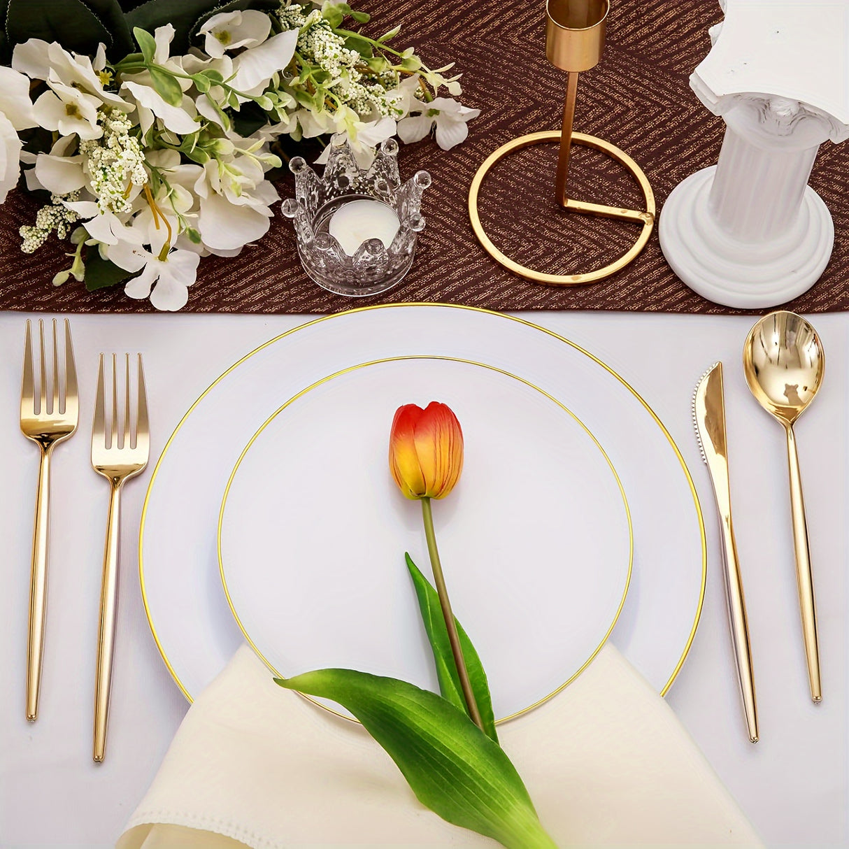 50pcs, Golden Plastic Silverware, Luxury Golden Plastic Cutlery, Heavy Weight Golden Plastic Flatware, Golden Utensils Set Disposable Include Golden Forks, Golden Spoons, Golden Knives For Party
