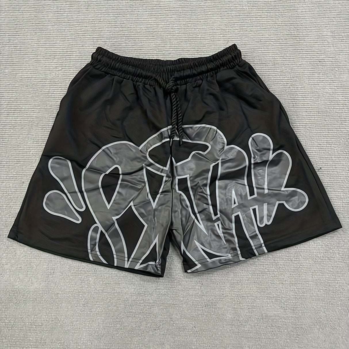Casual Retro Hip Hop Print Drawstring Shorts for Men & Women - Y2K-Inspired Cotton Blend, Machine Washable, Streetwear Fashion