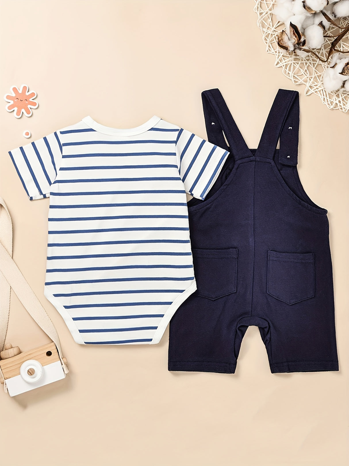 Baby Boy Clothes Newborn Romper Stripe Cute Cartoon Strap Pants Infant Overall Outfits 0-18 Months, for Outdoor