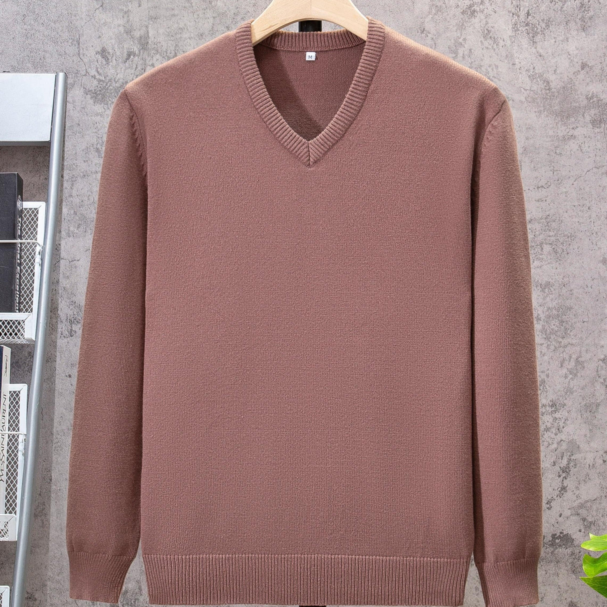 All Match Knitted Solid Sweater, Men's Casual Warm Slightly Stretch V Neck Pullover Sweater For Men Fall Winter