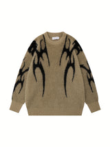 [Long Sleeve Soft Knit Sweater] Trendy Two-Tone Geometric Pattern Knit Sweater for Men - Soft Imitation Mink, Long Sleeve, Loose Fit, Street Style, Machine Washable - Perfect for Fall/Winter Couples Matching, Plus Size Sweate
