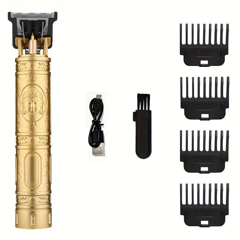 USB Rechargeable 320mAh Lithium Battery T9 Vintage Carving Men'S Electric Razor - Wet/Dry Shaving Clipper Body Hair Trimmer - ABS Plastic