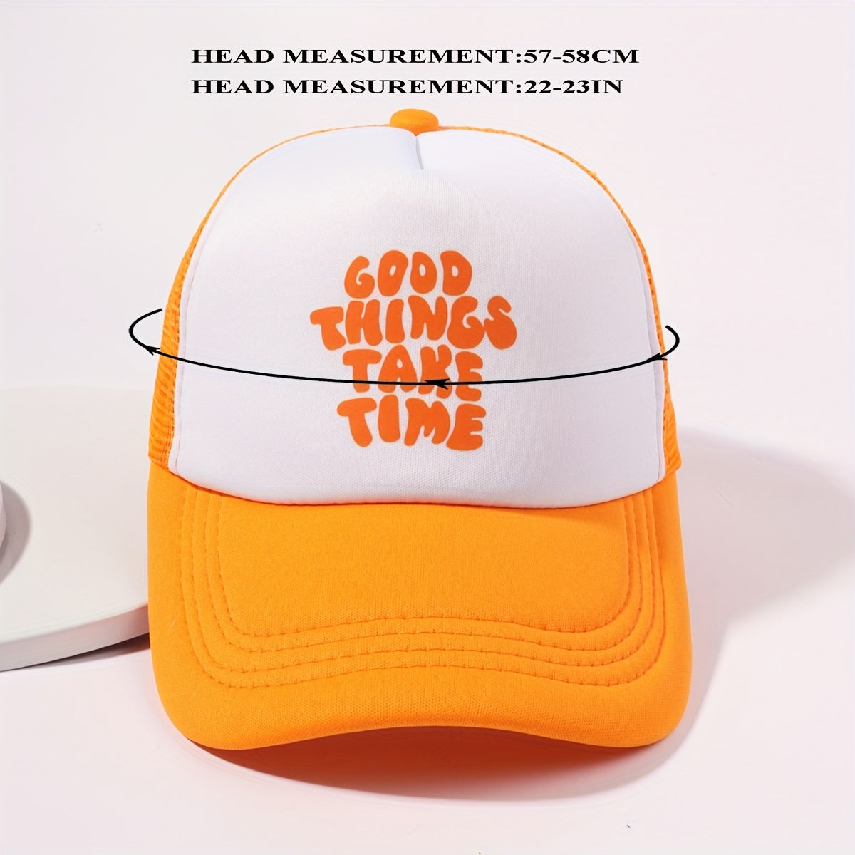 Printed Mesh Trucker Hat Good Things Take Time Color Block Baseball Cap Unisex Simple Breathable Dad Hats For Women Men
