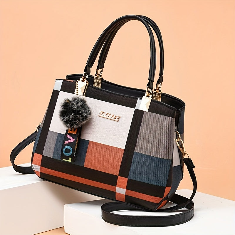 Stylish Color Block Women's Tote Bag with Pendant