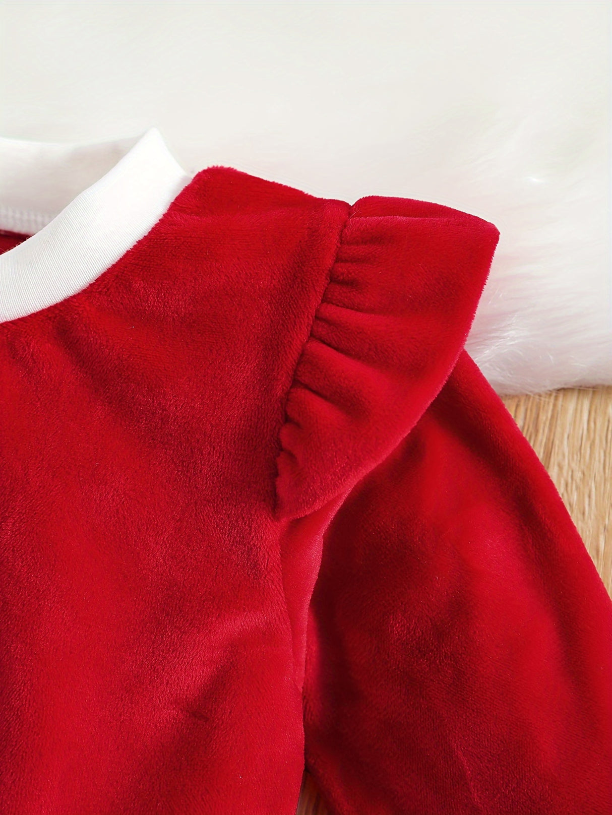 2PCS Adorable Infant Baby Girl Christmas Outfit - Faux Fur Patchwork Long Sleeve Round Neck Romper Dress Jumpsuit Skirt with Bow Headband - Soft, Cozy, and Festive Holiday Clothing Set for Little Princess