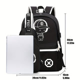 2pcs/set Cartoon Print Large Capacity Casual Backpack, 2-Piece Set: Travel Backpack, School Bag, Chest Bag