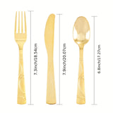 75 Pcs Golden Silverware - Golden Cutlery Set - Disposable Flatware Dinnerware Includes 25 Golden Forks, 25 Golden Spoons, 25 Golden Knives Utensils For Party, Birthday, Wedding, Reuse After Washing Hands