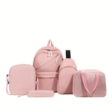 5pcs/set Multi-functional College Bag Set - Solid Color Laptop Backpack with Chest Bag, Handheld Bag, Sling Bag, and Pencil Pouch for Men and Women's Daily Commute