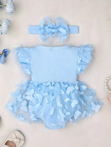 Baby Girl Clothes Cap Sleeve Butterfly Applique Romper Dress+Headband