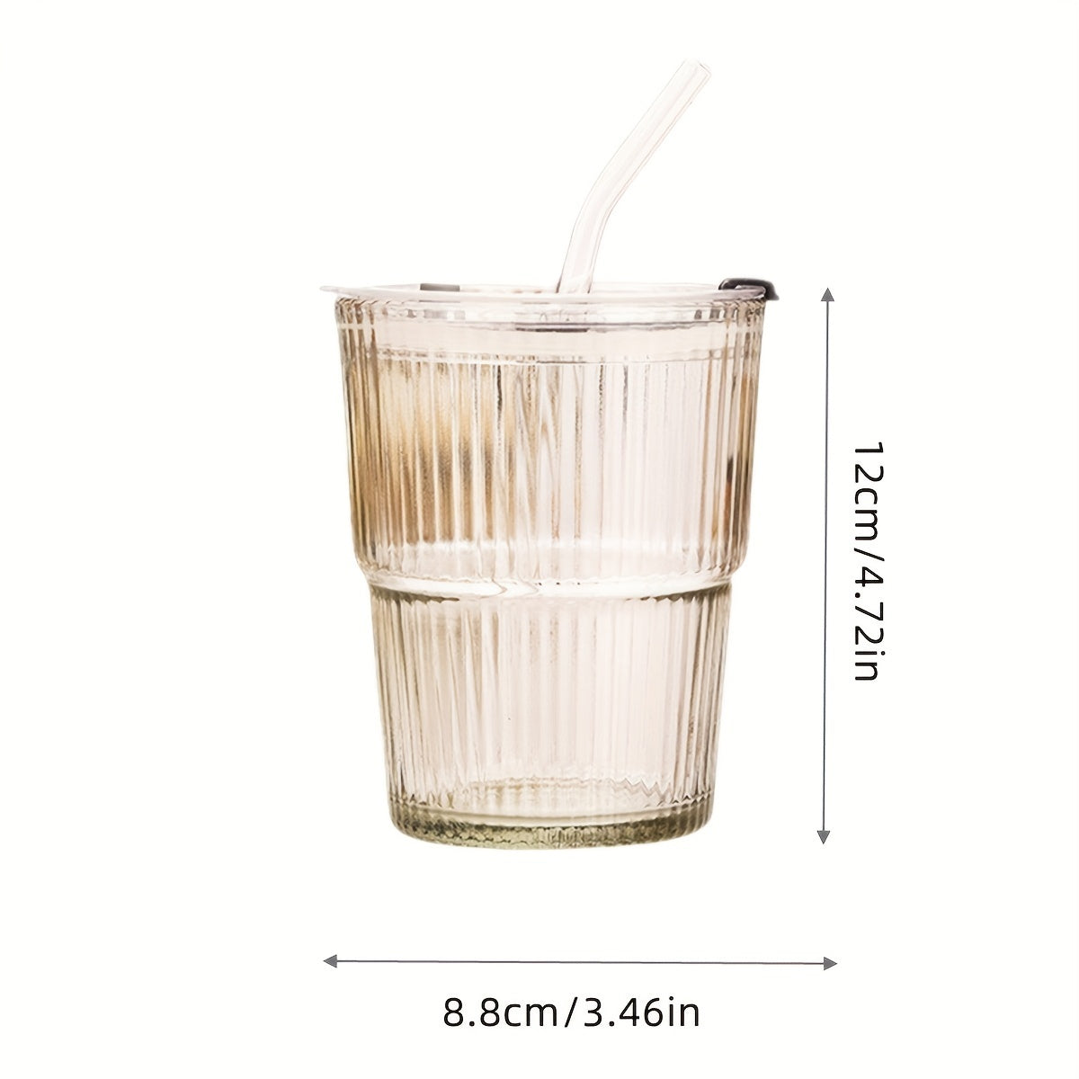 1pc Ribbed Glass Tumbler With Lid And Straw, Origami Style Drinking Glass, Iced Coffee Cups, Summer Winter Drinkware, Travel Accessories